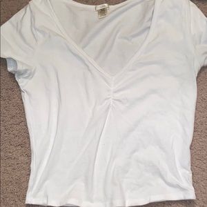 Bundle 3 for 15% off! White V-neck ruched crop top